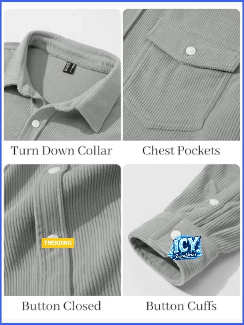 Men's Corduroy Shirt Jacket Button Down Long Sleeve Shacket with Flap Pockets - Picture 5 of 7